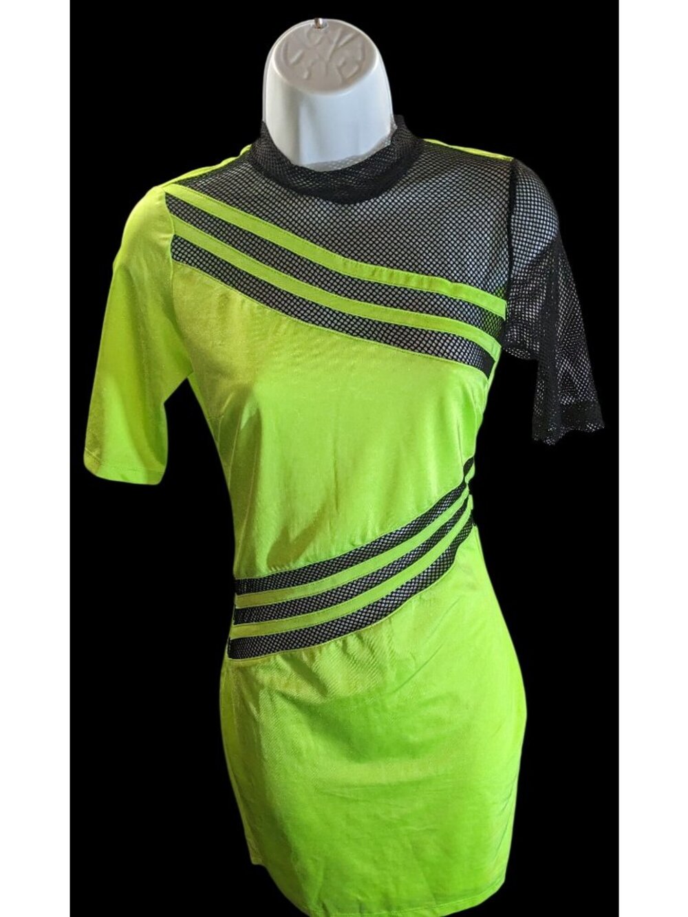 Nova Sport Mini Dress with Mesh Accents Black & Lime Sporty Clubwear Dress